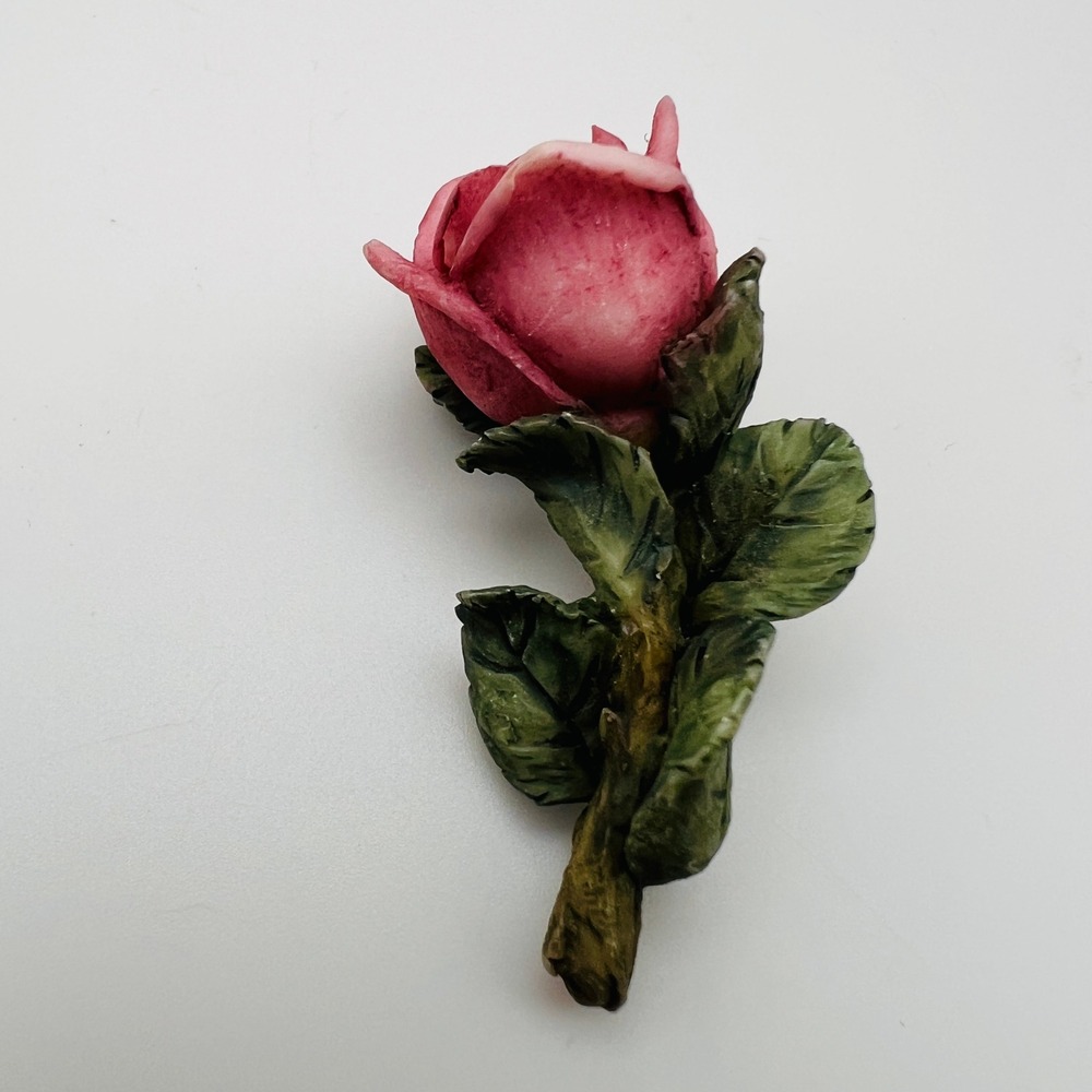 Vintage Pink Rose Bud Brooch Resin Flower Pin Cottagecore Botanical Jewelry